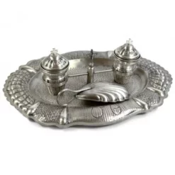 Servizio Da Battesimo In Ottone Stile Antico Piatto 32x24 Cm