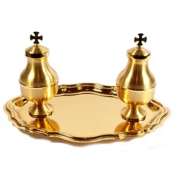 Servizio Da Battesimo Solenne In Ottone Piatto 29,5x20 Cm