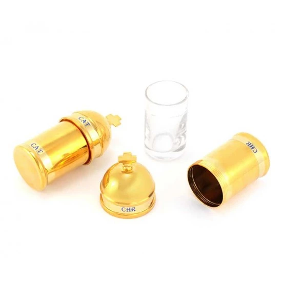 Astuccio Con 2 Vasetti Per Oli In Ottone Dorato 3 Astuccio Con 2 Vasetti Per Oli In Ottone Dorato - immagine 3