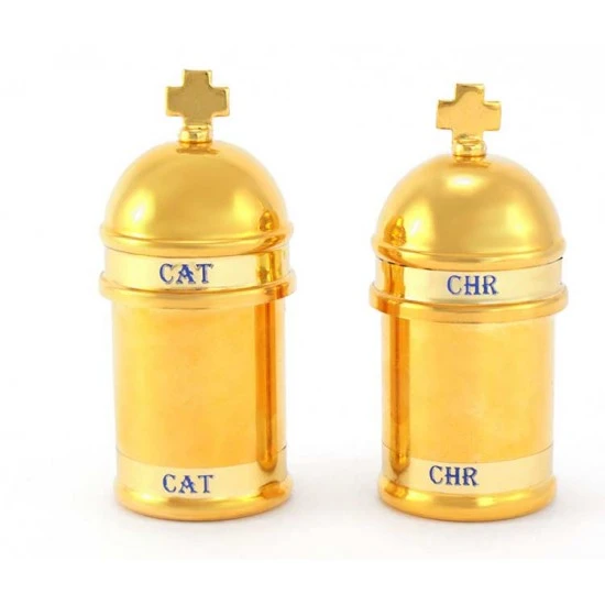 Astuccio Con 2 Vasetti Per Oli In Ottone Dorato 2 Astuccio Con 2 Vasetti Per Oli In Ottone Dorato - immagine 2