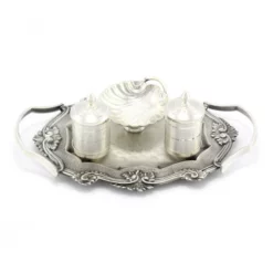 Servizio Da Battesimo In Ottone Argentato Piatto 24x15,5 Cm