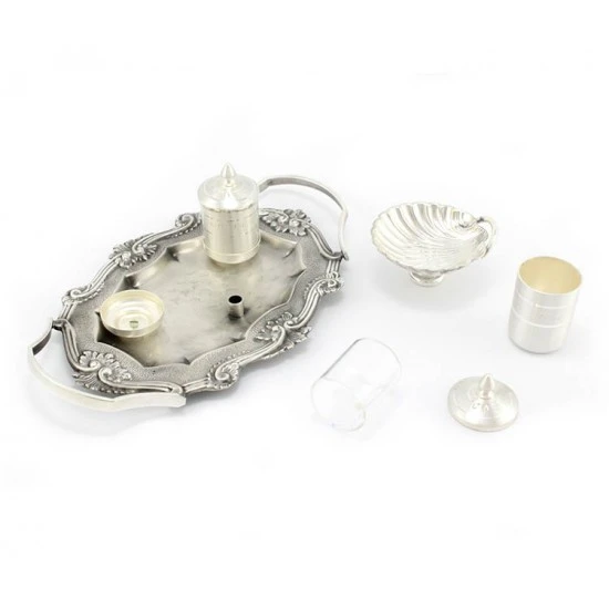 Servizio Da Battesimo In Ottone Argentato Piatto 24x15,5 Cm 2 Servizio Da Battesimo In Ottone Argentato Piatto 24x15,5 Cm - immagine 2