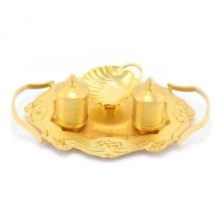 Servizio Da Battesimo In Ottone Dorato Piatto 24x15,5 Cm
