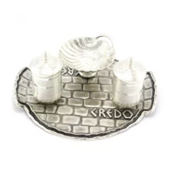 Servizio Da Battesimo Credo In Ottone Argentato Piatto 18x16 Cm