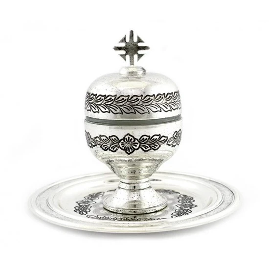 Vasetto Oli Santi Metallo Argentato Infermi 12x6,5 Cm 2 Vasetto Oli Santi Metallo Argentato Infermi 12x6,5 Cm - immagine 2