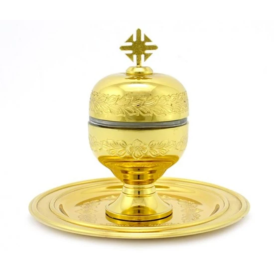 Vasetto Oli Santi Metallo Dorato Infermi 12x6,5 Cm 2 Vasetto Oli Santi Metallo Dorato Infermi 12x6,5 Cm - immagine 2