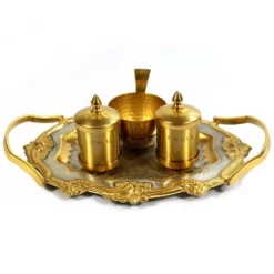 Servizio Da Battesimo In Ottone Bicolore Piatto 24x15,5 Cm