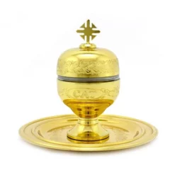 Vasetto Oli Santi Metallo Dorato Catecumeni 12x6,5 Cm