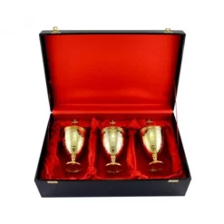 Servizio Oli Santi Ottone Dorato Cesellato 20 Cm