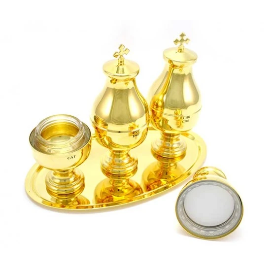 Servizio Oli Santi Ottone Dorato Con Astuccio 16 Cm 2 Servizio Oli Santi Ottone Dorato Con Astuccio 16 Cm - immagine 2