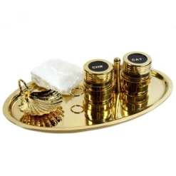 Servizio Da Battesimo Moderno Dorato Piatto 23x14 Cm