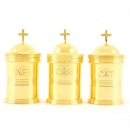 Astuccio Con 3 Vasetti Per Oli In Ottone Dorato 6 Cm 2 Astuccio Con 3 Vasetti Per Oli In Ottone Dorato 6 Cm - immagine 2