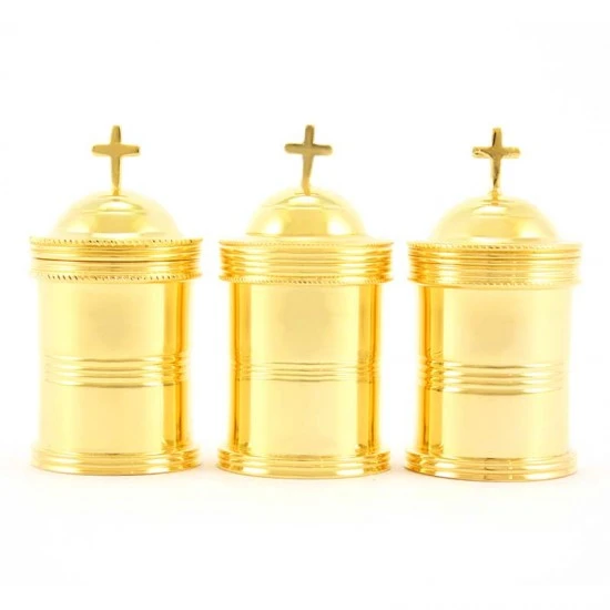 Astuccio Con 3 Vasetti Per Oli In Ottone Dorato 6 Cm 3 Astuccio Con 3 Vasetti Per Oli In Ottone Dorato 6 Cm - immagine 3