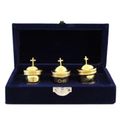 Astuccio Con 3 Vasetti Per Oli In Ottone Dorato 6 Cm