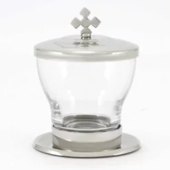 Vasetto In Vetro E Metallo Olio Crisma 9,5 Cm