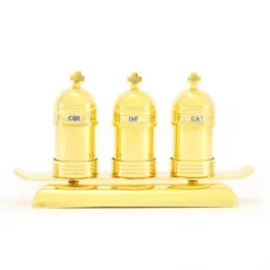 Astuccio Con 3 Vasetti E Vassoio In Ottone Dorato