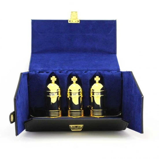 Astuccio Con 3 Vasetti E Vassoio In Ottone Dorato 2 Astuccio Con 3 Vasetti E Vassoio In Ottone Dorato - immagine 2