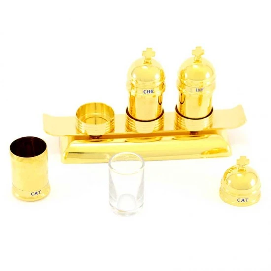 Astuccio Con 3 Vasetti E Vassoio In Ottone Dorato 3 Astuccio Con 3 Vasetti E Vassoio In Ottone Dorato - immagine 3