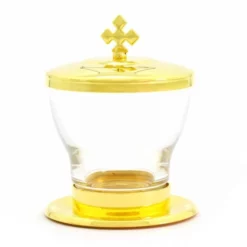 Vasetto In Vetro E Metallo Dorato Olio Crisma 9,5 Cm