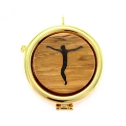 Teca Eucaristica In Ulivo Con Crocifisso Diametro 6 Cm