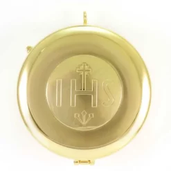 Teca Porta Ostie Dorata IHS Inciso 3 Cm Diametro 8 Cm