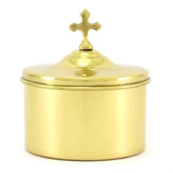 Scatola Porta Ostie In Metallo Dorato Diametro 9 Cm