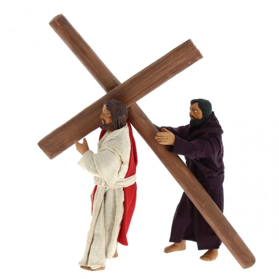 Scena Gesù Che Porta La Croce In Terracotta Vestita 13 Cm 3 Scena Gesù Che Porta La Croce In Terracotta Vestita 13 Cm - immagine 3